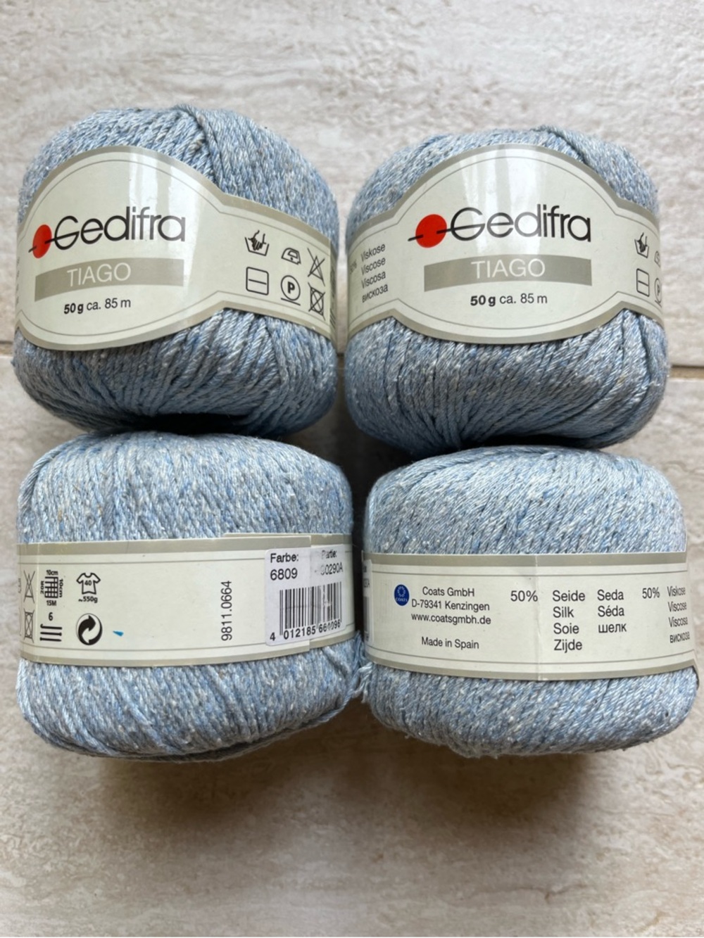 Gedifra Tiago Silk-blend Yarn Lot 4 medium weight 370 yd blue discontinued